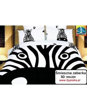 Pościel 3D Zebra 160x200 czarno-biała śmieszna z satyny bawełnianej