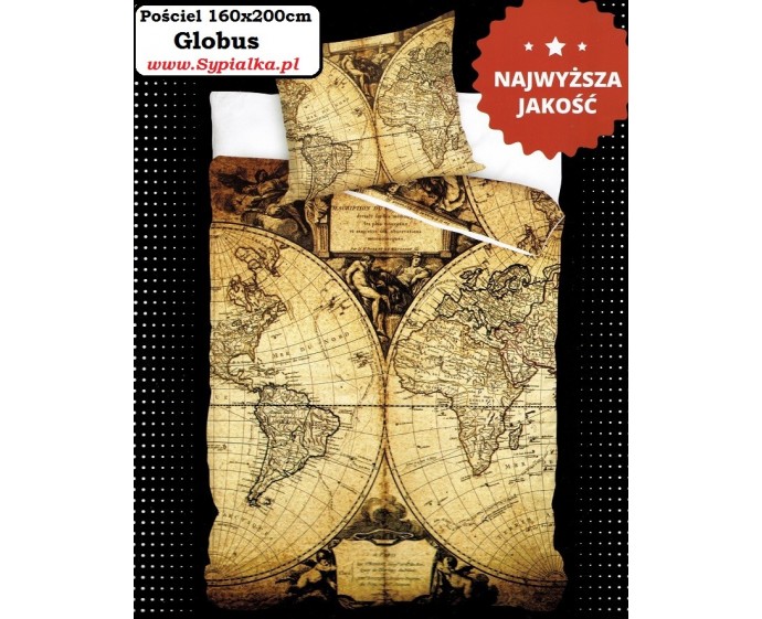 Pościel Globus 160x200cm Mapa - Brązowa