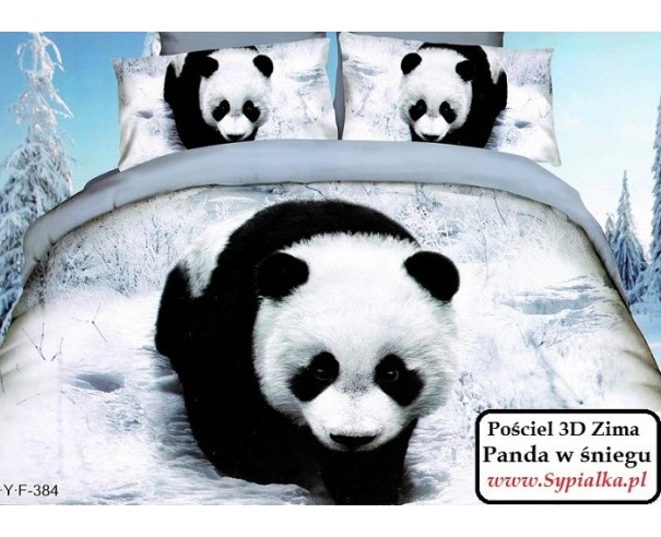 4cz. Pościel 3D Panda zimą 180x200cm z prześcieradłem