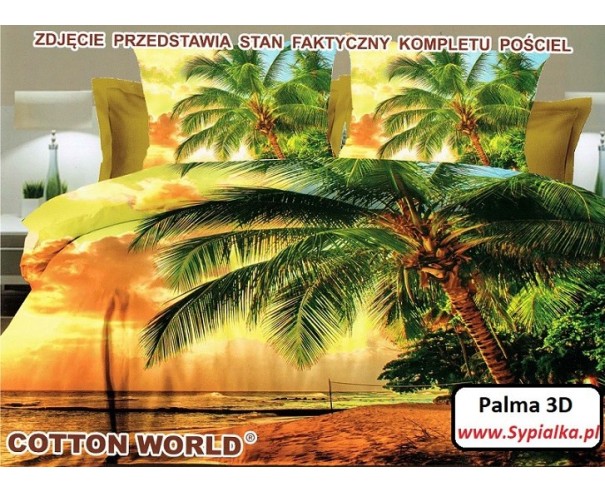 Pościel 3D Palmy - Zachód słońca 160x200 satyna bawełniana