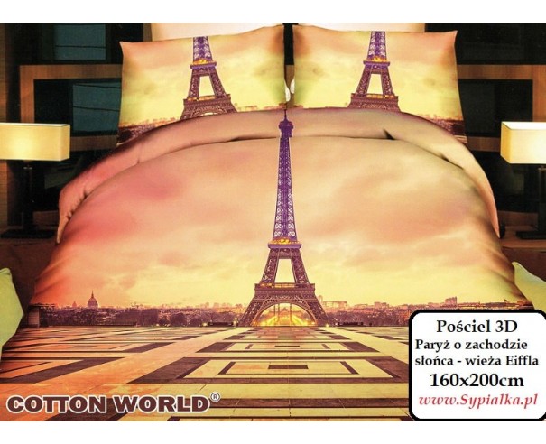 Pościel 3D Paryż o zachodzie słońca 160x200 wieża eiffla